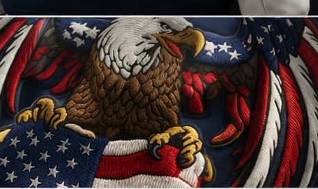 Close-up of the 3D puff embroidered eagle